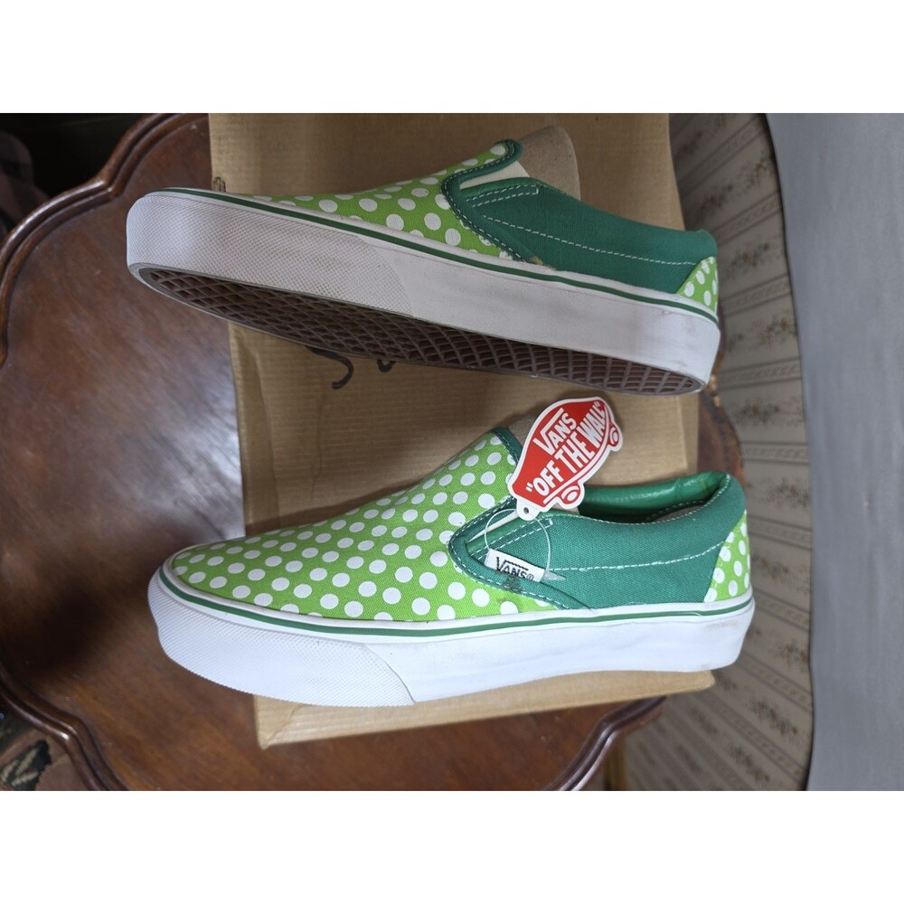 Vans Classic Slip On Polka Dot Lime Green White Womens 8 Mens 6.5 NWOB - Picture 4 of 9